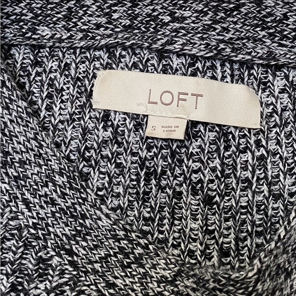 LOFT Black White Salt Pepper Knit Cotton Sweater Button Shoulder Size Small - Picture 12 of 13